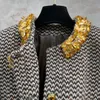 Luxurious Crystals Collar Long Hermes Women's Coats Designer Metal Buttons Wool Coats Womens 121158