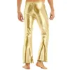 Pantalons pour hommes Adultes Hommes Stage Performance Pantalon Brillant Disco métallique avec fond de cloche évasé long mec costume