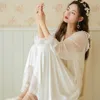 Mulheres sleepwear vintage renda camisola mulheres vestido de noite vestido peignoir malha branca modal longo robe fada princesa nightwear