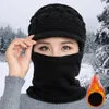 Berets Scarf Warm Breathable Wool Knitted Hat For Women Double Layers Protection Caps Coral Fleece Winter Beanies Women's