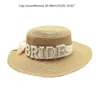 Sombreros de ala ancha Mujeres Gorra de sol nupcial Transpirable Verano Paja Sombrero de novia Perlas Carta Summerbeach Bonnet Poshoots Tocado