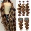 Synthetic Wigs 5x5 Closure With Bundles Highlight Bundles With Closure Transparent P4/27 Ombre Honey Blonde Body Wave Bundles With Closure 231211