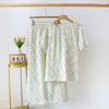Women's Sleepwear Pure Cotton Gauze Short Sleeve Pajamas For Women Summer Suit Lingerie Print Lady Clothes Nighty Pyjama-Sets Home Wear