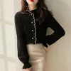 Kvinnors tröjor koreanska modeströja elegant ruched turtleneck vårens höst liten doft botten långärmad topp kvinnor smal