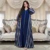 Ethnic Clothing Muslim Abayas for Women Striped Sequin Loose Robe Dubai Arabian Chiffon Beads Patchwork Light Luxury Arab Indian Dress 231208