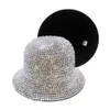 Wide Brim Hats Winter Women Bling Rhinestone Bucket Hat Simple Felt Panama With Full Diamond Adjustable Jazz Whole284E