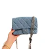 Sacs de luxe brodés camélia, sac à chaîne en Denim bleu rétro, sac à bandoulière de styliste