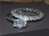 Vecalon solitario Conjuntos de anillos de promesa 3ct Diamond Cz Stone 925 Sterling Silver Compromiso Anillos de boda para mujeres Hombres joyería8377428
