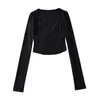 Women's T Shirts Sexy Retro Square Collar Back Cross Cut Out Top Slim Looking High Waist Crop Stylish Long Sleeve T-shirt Ins