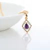 Halsband örhängen set söt lila cz stenar romb små smycken för kvinnor guld färg charm hängande ring smycken försäljning 45 cm
