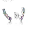 Orecchini a bottone autentici in argento sterling 925 con archi multicolori per le donne, regalo gioielli fai da te YQ231211