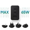 GaN Fast Charge 3 Ports Chargeurs de téléphone 65W Max Adaptateur de chargeur rapide USB-C PD 25W 15W Type-C Chargeur QC3.0 Charge rapide pour iPhone 15 14 13 12 Samsung Xiaomi