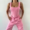 Pantalon de deux pièces pour femmes Mode 3 pièces Ensemble Femmes Pull à capuche Corset Top Highw Aist Long Pantalon de survêtement Survêtements Femme Sweats à capuche Costume Rose