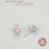 Stud Ailmay Alta Calidad 925 Plata Esterlina Romántica Rosa Zircon Pendientes Redondos Para Mujeres Compromiso de Boda Joyería Fina YQ231211