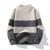 Мужские свитера 2023, осень-зима, полосатый свитер, модный брендовый модный трикотаж, приталенная рубашка с универсальной нижней частью, повседневный пуловер, верх