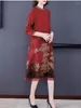 Robes décontractées 2023 Mode Robe de soie imprimée Automne Polyvalent Longueur du genou Chinois Loose Fit Party Robes