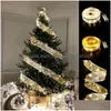 Julekorationer Ny 50 LED 5M dubbelskikt Fairy Lights Strings Christmas Ribbon Bows With Tree Ornament Year Navidad Home FY25 DH9H6