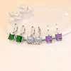 Studörhängen 925 Sterling Silver Classic Crystal Purple Green Square CZ Stone Hanging Cubic Zirconia Cube Brinco