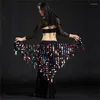 Jupes Triangle Hip Écharpe Pour La Danse Du Ventre Shine Sequin Évider Maille Jupe Portefeuille Taille Chaîne Femmes