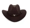 Bred Brim Western Cowboy Hat Men Women Wool Felt Fedora Hats Leather Ribbon Bull Head Band Panama Cap5444966