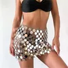 Röcke Leqoel Sexy ausgehöhlter handgenähter Paillettenrock Bunte Frauen Taille Kette Mini Party Club Kleid Kleidung