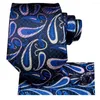 Bow Ties Hi-tie Designer granatowy niebieski Paisley Silk Wedding krawat dla mężczyzn Condyk Mankiet Link z kołnierzem pinową imprezę biznesową