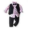 Ensembles de vêtements Children à la chemise imprimée à l'automne Gentleman Vest Suit Casual Casual Tree Set One Piece Drop Drop