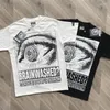 Camas de camisetas masculinas Camiseta Hellstar Eyes Grandes letra de letra de mangueira de mão High Round Round Round Casal solto casal preto e branco Manga curta