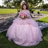 Różowa lśniąca suknia balowa różowa księżniczka quinceanera sukienki aplikacji Tiulle vestidos de 15 anos quinceaneras Sweet 16 urodzinowa suknia przyjęcia