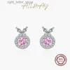 Stud Ailmay Alta Calidad 925 Plata Esterlina Romántica Rosa Zircon Pendientes Redondos Para Mujeres Compromiso de Boda Joyería Fina YQ231211