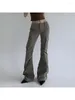 Pantaloni da donna 2024 Vintage Grigio Cargo Grandi Tasche Cucite A Vita Bassa Donna Casual Y2k Grunge Pantaloni Donna Streetwear Capris