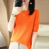 Damestruien Lente Zomer Korte mouw Dames Koreaanse mode Knitwears Slim Fit Dieptepunt Shirts Casual O-hals Truien Gebreide tops