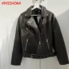 Kvinnors läder MNCCMOAA 2023 Högkvalitativ kvinna Fashion Vintage Loose Faux Jacket Rockar Kvinnlig blixtlås Biker Ytterkläder toppar