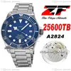 ZF V5 25500 A2824 TITANIUM Automatisk herrklocka 42mm keramisk Bezel Blue Dial White Markers Titaniums Armband Super Edition Watche202J