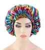 Bonnet de nuit en Satin coloré pour femmes, Bonnet de cheveux, couvre-tête en soie, large bande élastique, 1626061