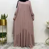 Ethnische Kleidung 2024 Feste Farbe Muslimische Kleider Frauen Islamische Jalabiya Eid Ramadan Abaya Kaftan Gürtel Kaftan Arabisch Robe Longue Femme