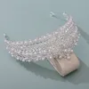 Tiara de perlas de cristal con lazo grande para mujer y niña, corona elegante de lujo, accesorios para fiesta de Boda de Princesa nupcial