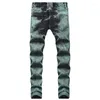 Jeans pour hommes Y2K Tie and Dye Denim Streetwear Trous Pantalon droit déchiré Pantalon vert noir