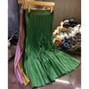Skirts Miyake Pleat Draped A-line Half-body Skirt Elastic Waist Solid Color Elegant Womens Mid-length Casual Simple Fashion