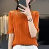 Women's Sweaters Summer Worsted Wool Sweater Turtleneck Lace Edge Half Sleeve Younger Fashion Slimming Top