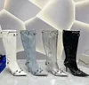 Cagole 9omm Boots Designer Paris Women Boots Luxury Leather Black White Silver Calfskin Top-kvalitet High Heel Cowboy Motorcykelstövlar Storlek 35-41