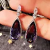 Dangle Earrings Caoshi Charm Drop for Women Bright Purple Zirconia incution Hemitiety Gift Gift Vintage Style Associory Party Party