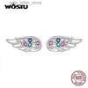 Stud WOSTU Nueva moda 925 Plata de ley Mini Wing Stud Pendientes Coloridos Circón Pluma Pendientes pequeños para mujer Joyería CQE1397 YQ231211