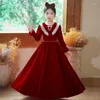 Girl Dresses Girls Dress Autumn Winter Fleece For Kids Princess Ball Gown Evening Birthday Party Vintage Red Long