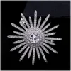 Pines Broches Grandes Blanco Cubic Zirconia Girasol Broche Pin Cristal de lujo para mujeres Joyería Bling Broach Vestido Broches Drop Deliver Dholw