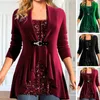 Women's Blouses Women Loose Fit Top Christmas Sequin Patchwork Pullover Blouse For Shiny Two-piece Ruffle U Neck Mid Fall