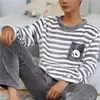 Men's Sleepwear 2024 Winter Men Fleece Casual Long Sleeve Pajamas Set Coral Velvet Cute Cartoon Sleepwear Couple Plush Thicken Warm Homewear 3XL 231211