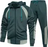 Caluomatt Men's Hooded Athletic Tracksuit Sweatsuit Leng-Zip Joggingスウェットパンツ2ピースパッチワークスポーツ