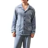 Conjunto de roupa de dormir masculina com botões, pijama de inverno com lapela listrada, top elástico na cintura, grosso, quente e macio, roupa de casa para homens