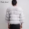 Pelliccia da donna finta rosa Java 1801 vera pelliccia cappotto da donna invernale spessa giacca corta all'ingrosso manica genuina 231211